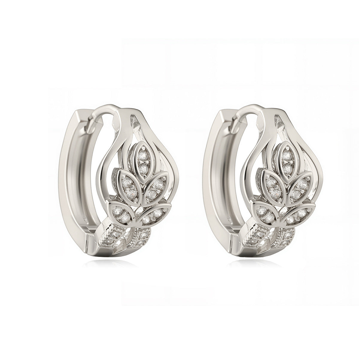 Pendientes Minimalistas Geométricos con Forma de Hoja para Mujer, con Baño de Oro e Incrustaciones de Circonitas
