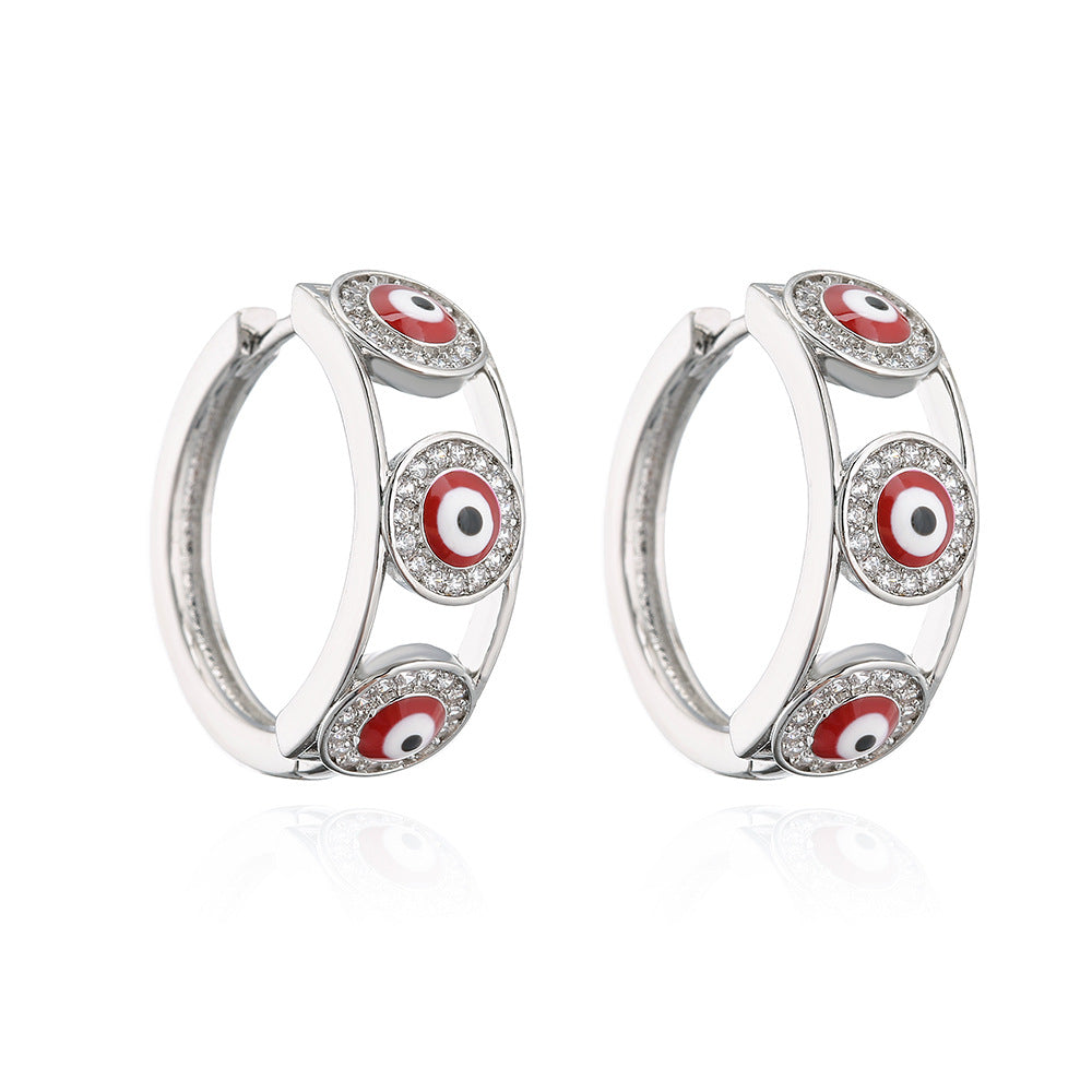 Vintage Style Geometric Copper Ear Cuffs with White Gold Plating and Micro-Paved Zirconia Evil Eye Design