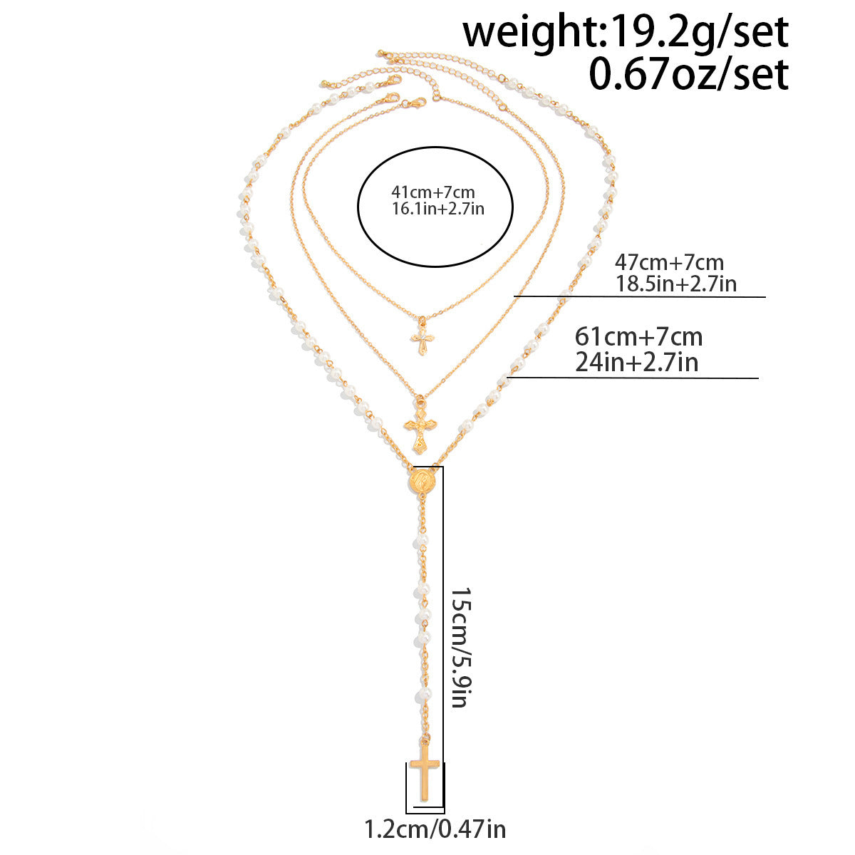 Elegant Casual Alloy Cross Heart Pendant Multi-layer Y-Necklace with Beads for Women