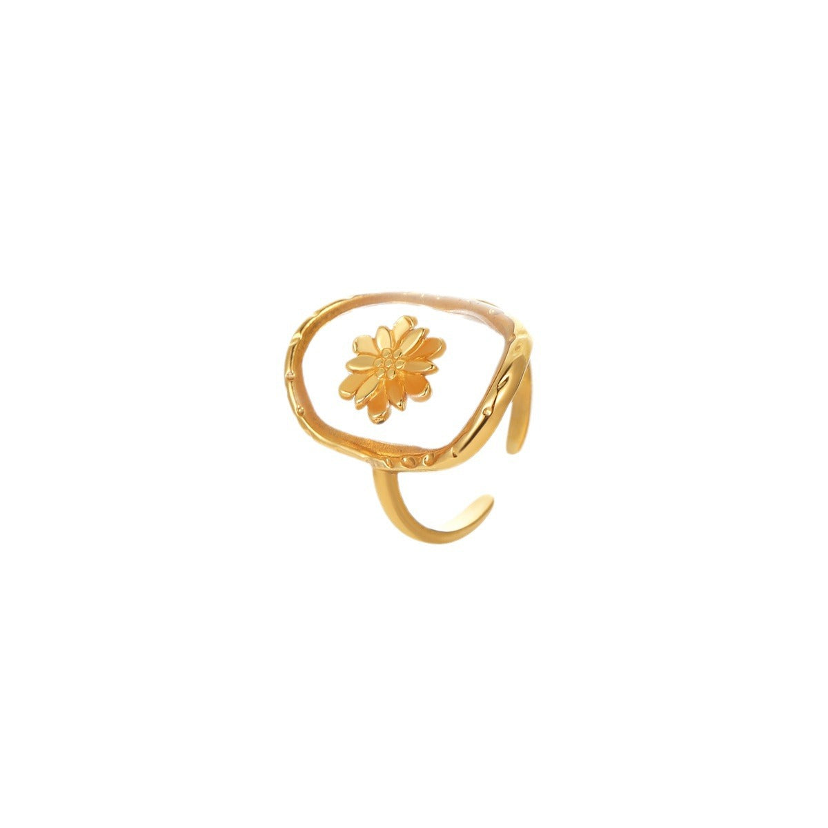 Anillo minimalista de acero de titanio con forma de flor geométrica, chapado en oro de 18 quilates y banda de acero inoxidable para mujer
