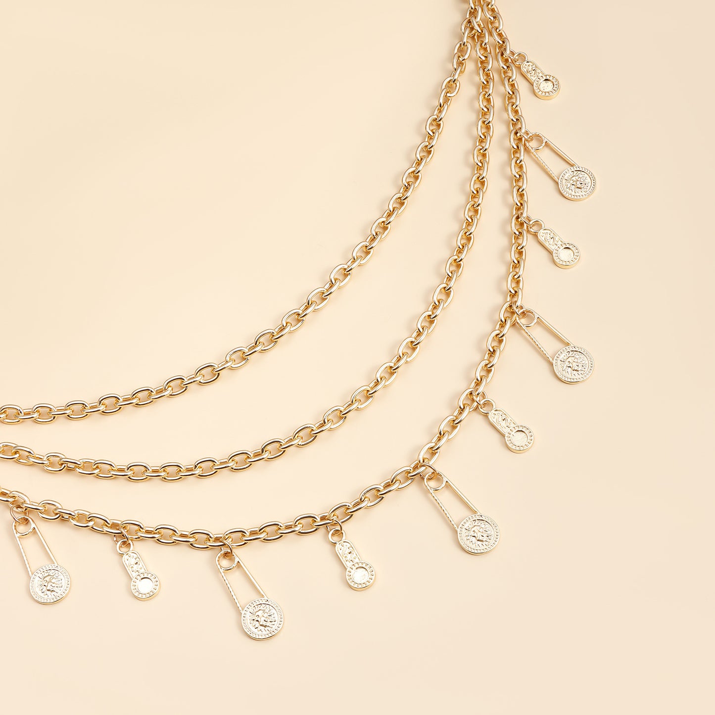 Cadena de cintura con cabeza de león estilo punk para mujer, cadena corporal de metal multicapa con cierre de langosta ajustable 105cm