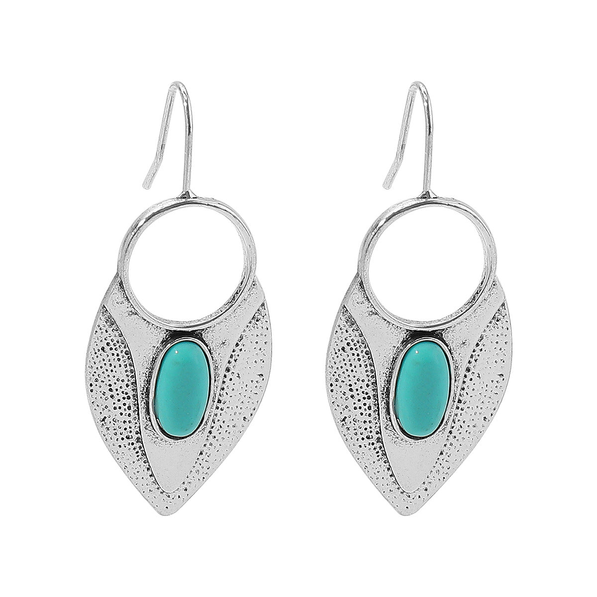 Pendientes étnicos de aleación con forma de estrella geométrica con incrustaciones de turquesa, diseño artístico vintage para mujer