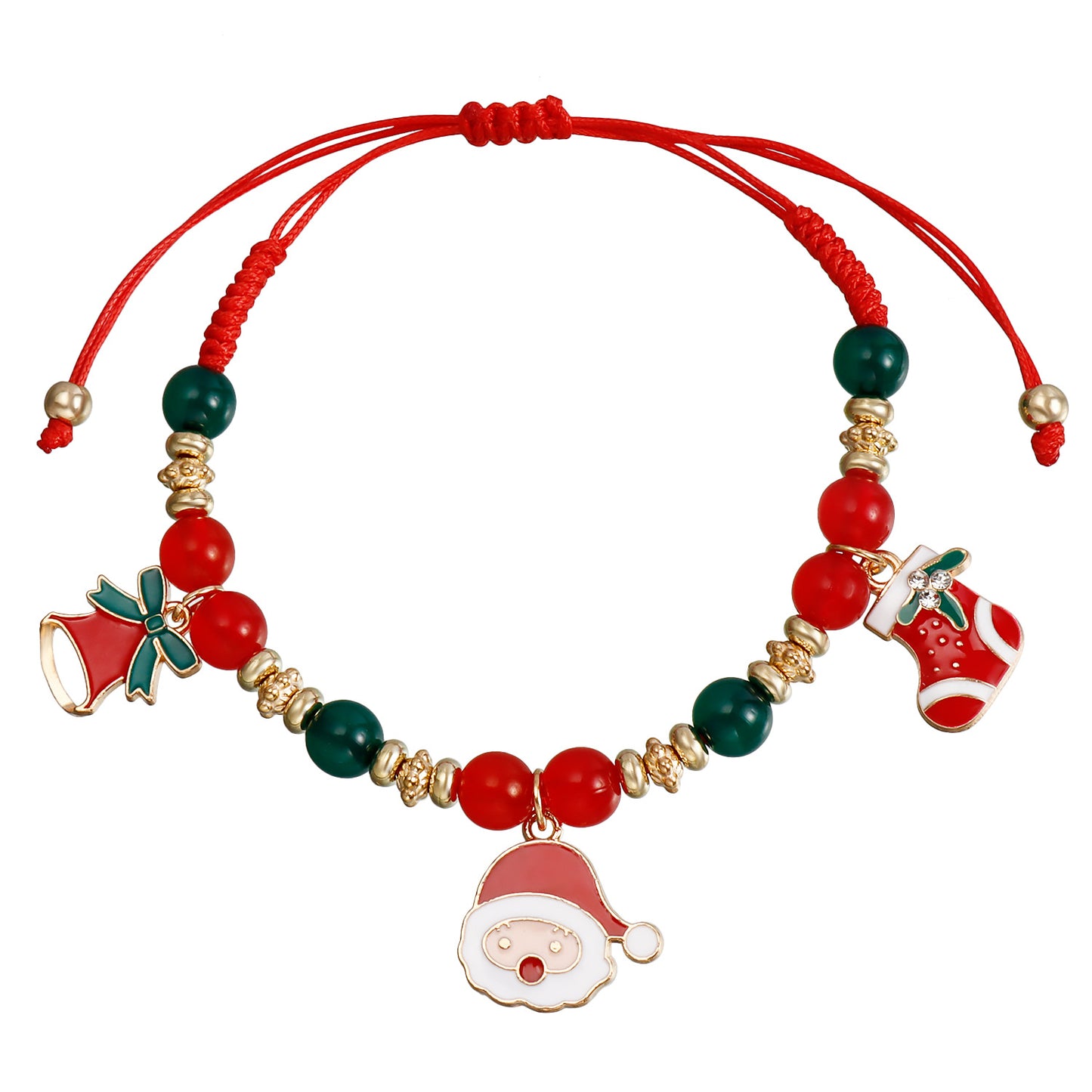 Handmade Beaded Christmas Bracelet Set with Snowman Reindeer and Bell Charms in Red Color Geometric Design Electroplated Women's Jewelry Gift