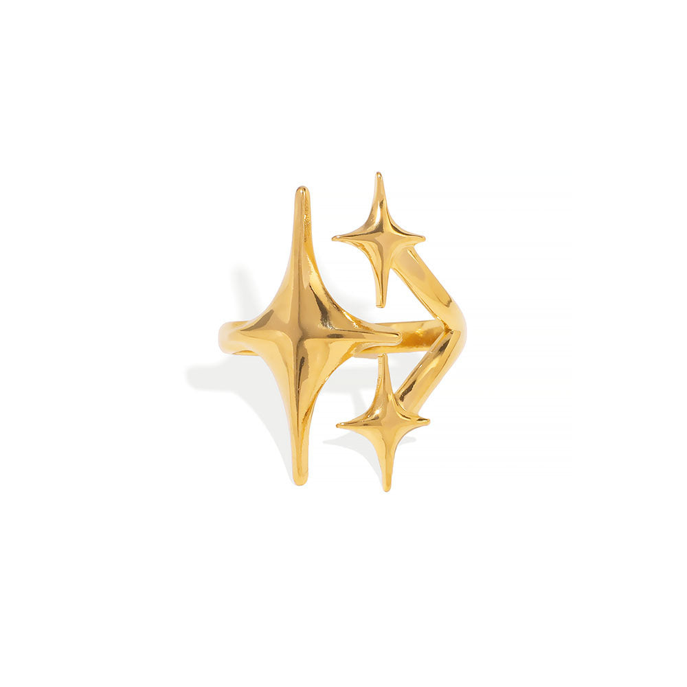Anello ipoallergenico unisex in acciaio inossidabile lucido, a tre stelle, geometrico, minimalista