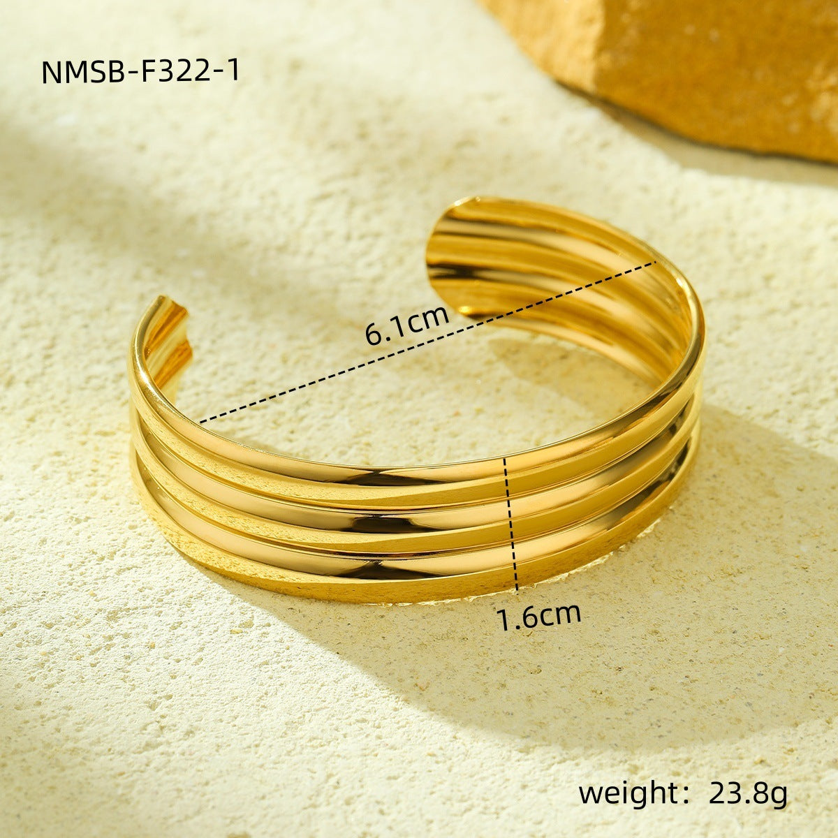 Pulsera doble de acero de titanio ajustable de moda con diseño geométrico texturizado para mujer