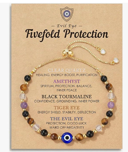 Geometric Round Natural Gemstone Adjustable Bracelet for Women