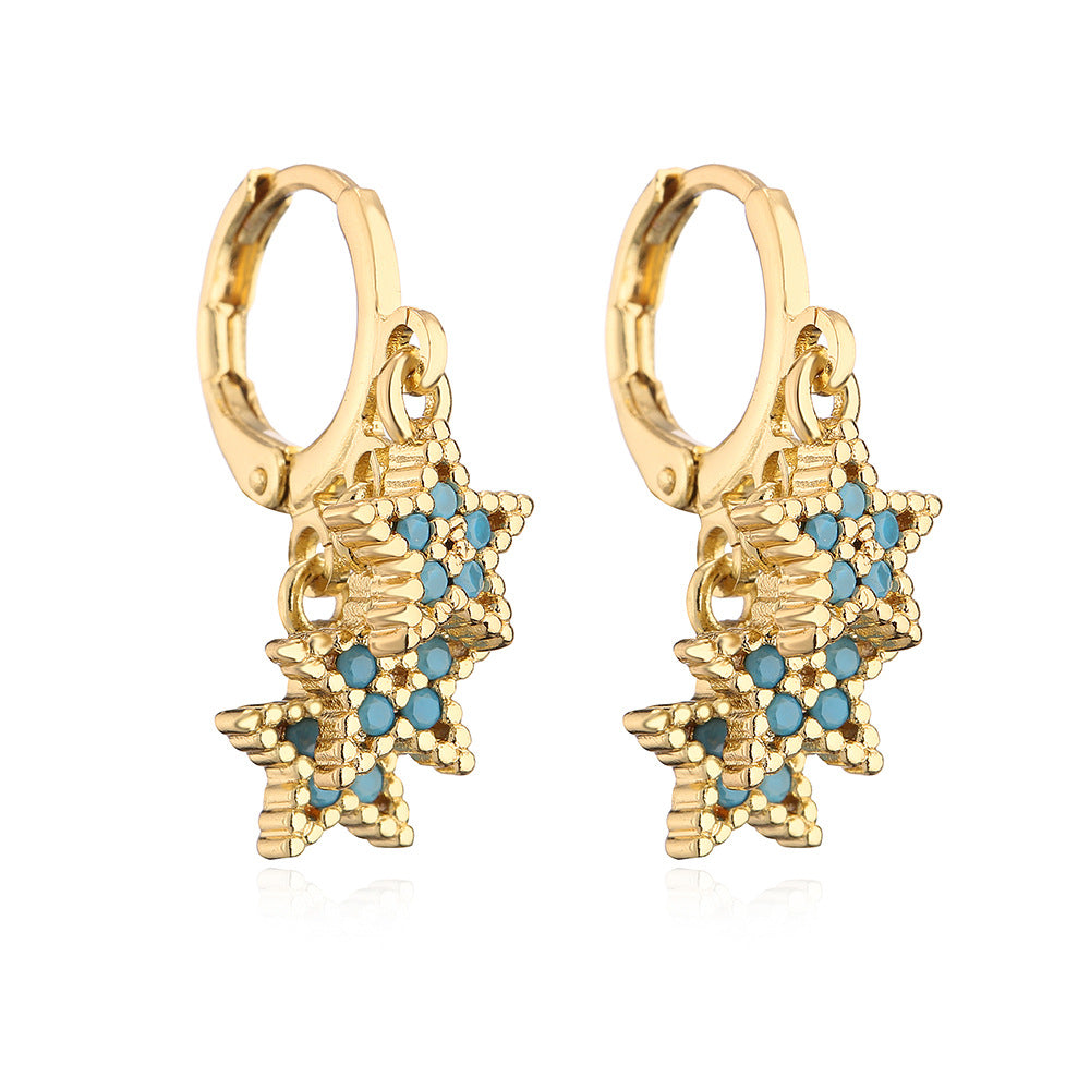 Minimalist Geometric Star Earrings for Women with Copper Base Plated in 18K Gold and Zircon Inlay