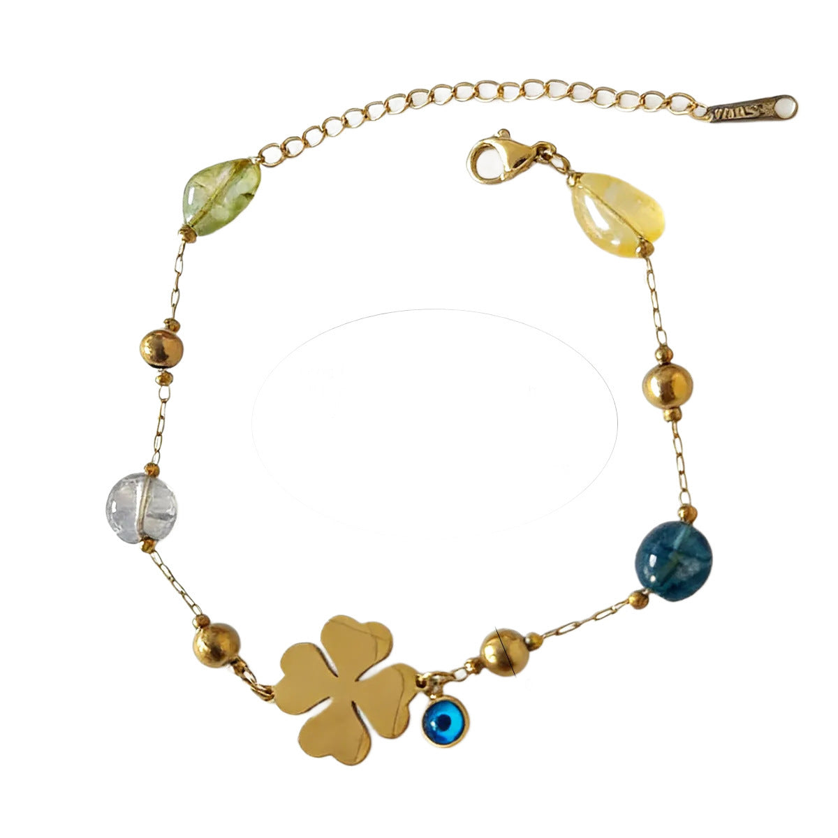 Elegant Geometric Floral Stainless Steel Titanium Steel Beaded Bracelet Evil Eye Design