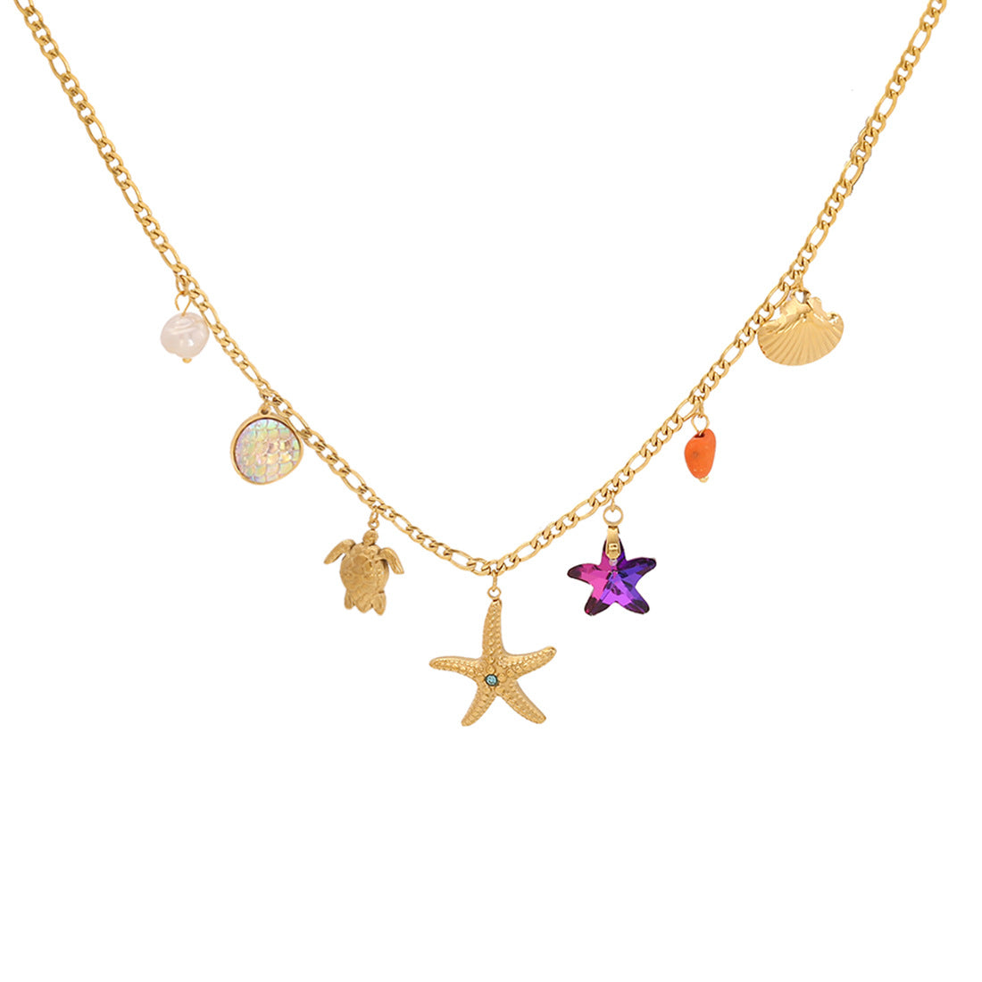 Collana con Pendente a Fiore in Smalto a Forma di Occhio Giocoso in Acciaio Inossidabile con Finitura Placcata da Donna