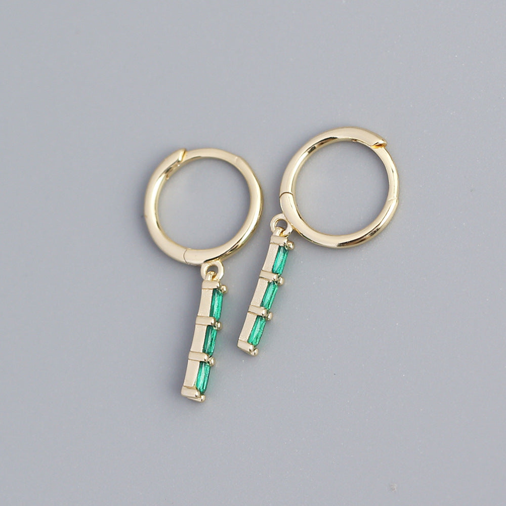 Minimalist Geometric Rectangular S925 Sterling Silver Hoop Earrings with Zircon Inlay for Women