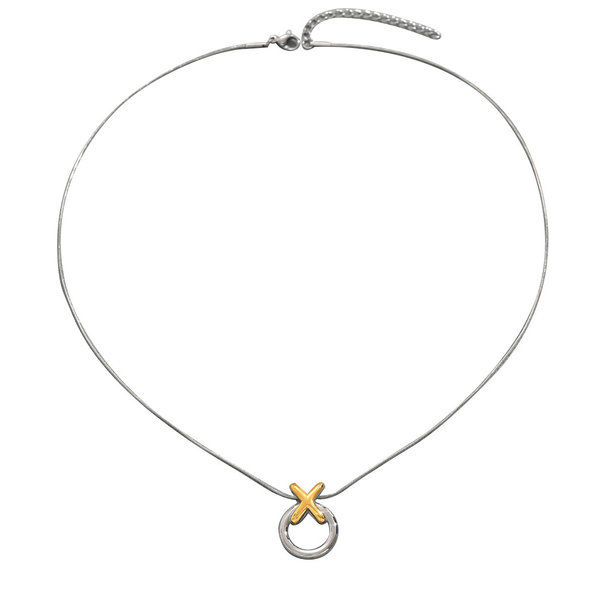 Elegante collar largo con forma geométrica de "XO" para mujer, de cobre con acabado galvanizado