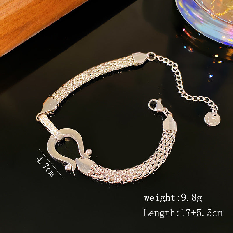 Vintage Micro-paved Diamond Horseshoe Braided Titanium Steel Bracelet