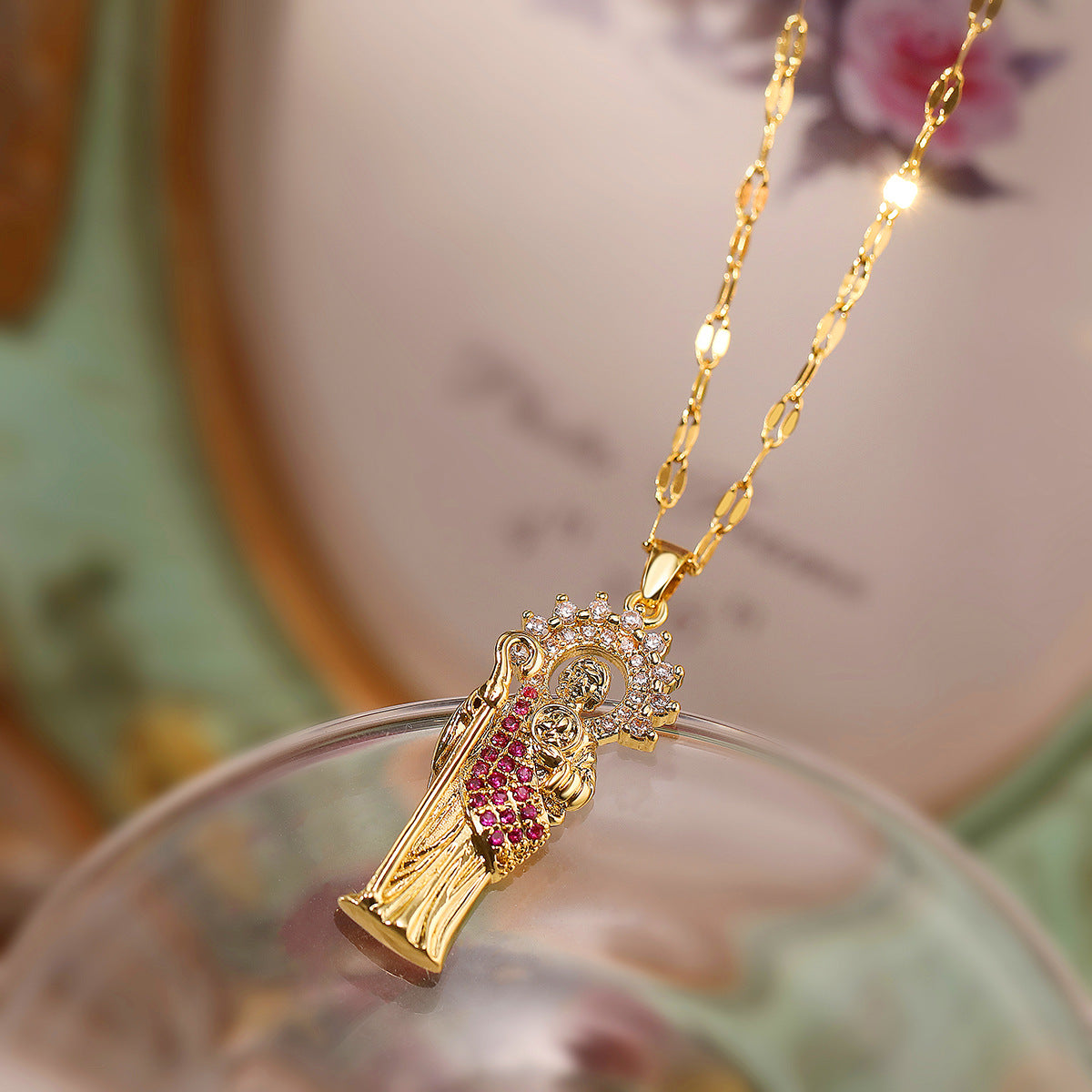 Minimalist Geometric Priest Pendant Necklace for Women with Copper Base and 18K Gold Plating, Zircon Inlay, Irregular Shape, Clavicle Chain