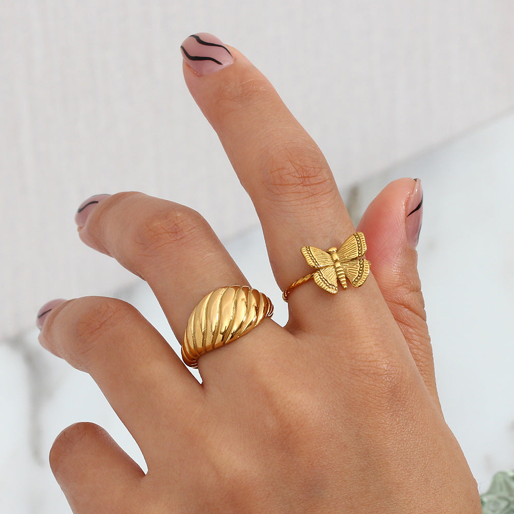 Anello Regolabile alla Moda a Farfalla in Acciaio Inossidabile con Placcatura in Oro 18K da Donna
