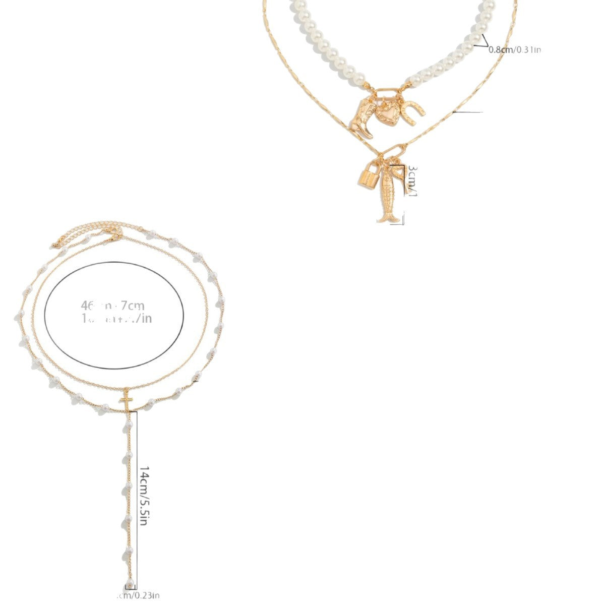 Ocean Style Heart Geometric Alloy Necklace Set with Imitation Pearl Plated Cable Chain for Women