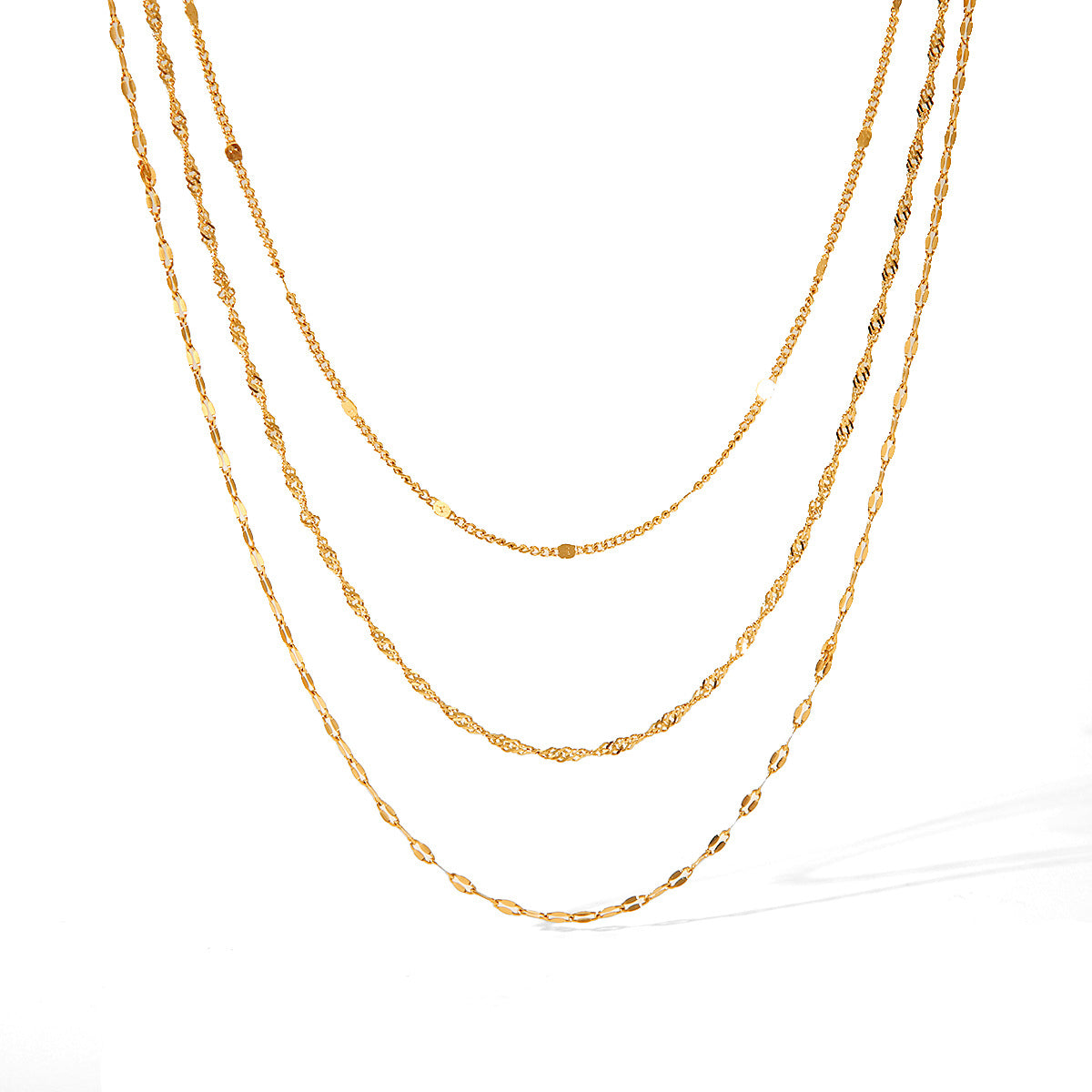 Collana da donna a triplo strato in acciaio inossidabile placcato oro 18K, con design geometrico di tendenza