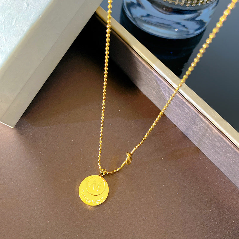 Vintage Letter M Geometric Titanium Steel Plated Necklace with Cubic Zirconia