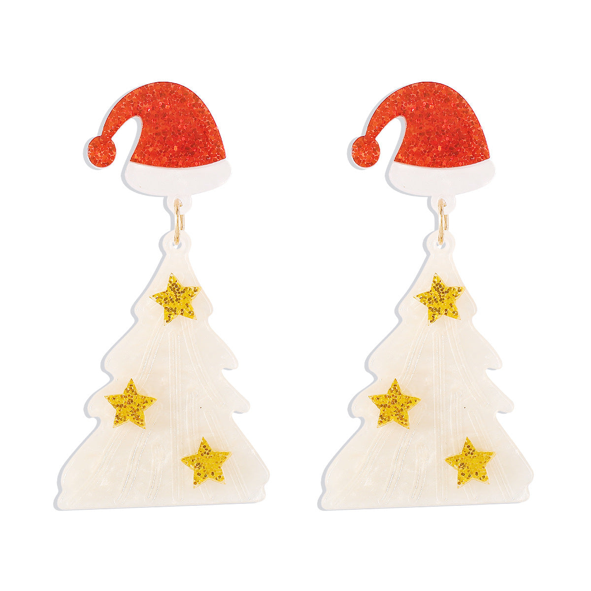 Pendientes acrílicos con forma de árbol de Navidad, con abalorios, cristales de estrás y base de PU. Joyería navideña geométrica hecha a mano.