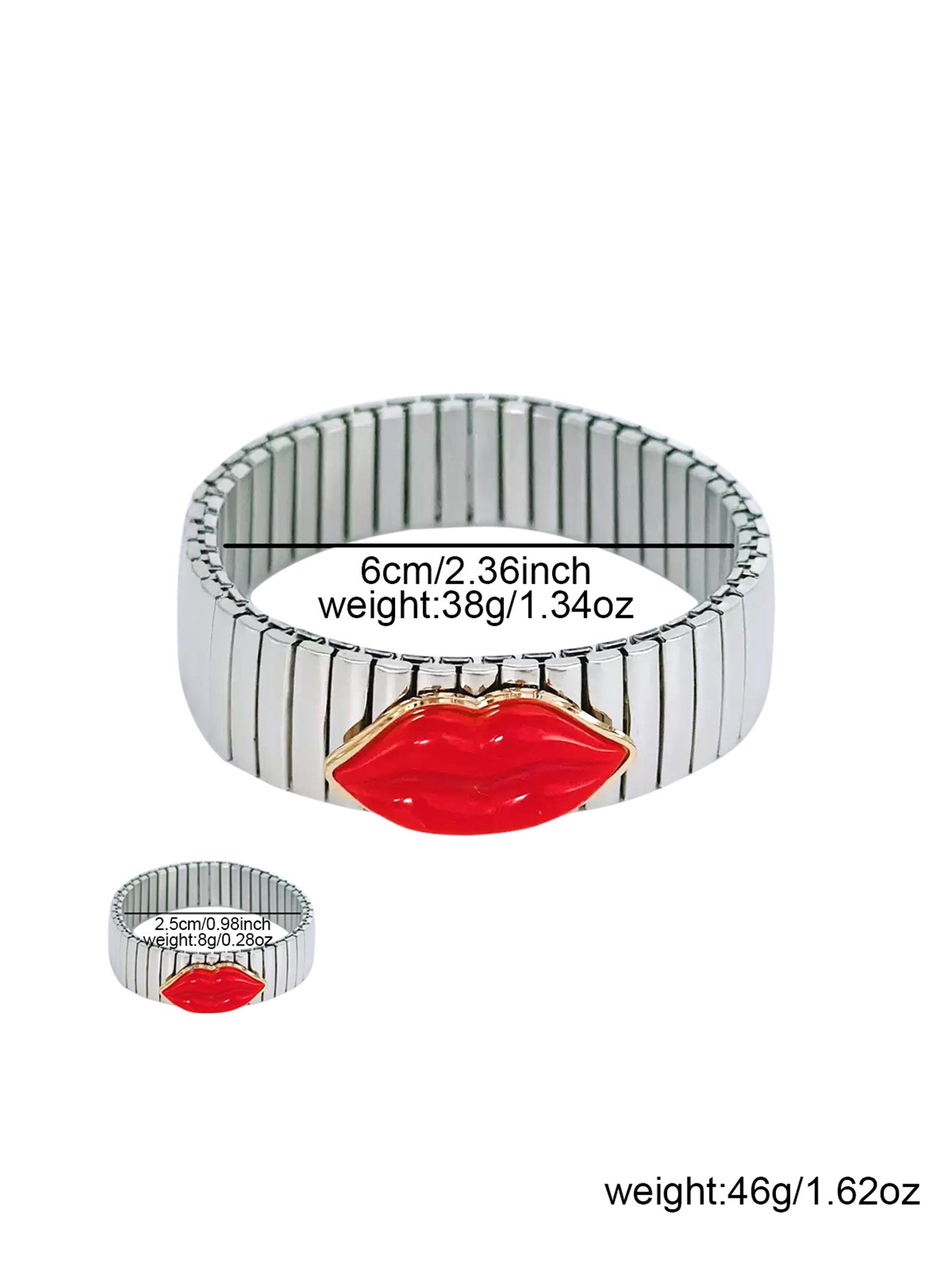 Vintage Elegant Plated Stainless Steel Lip Bracelet Ring Set for Women