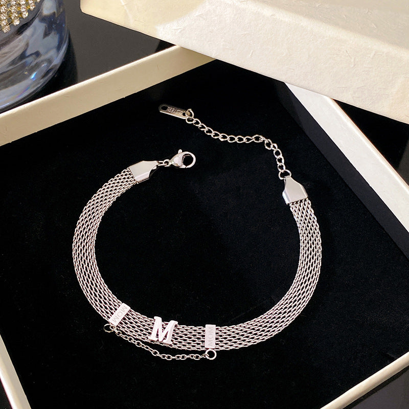 Geometric Heart Square Mesh Titanium Steel Bracelet Plated Unisex