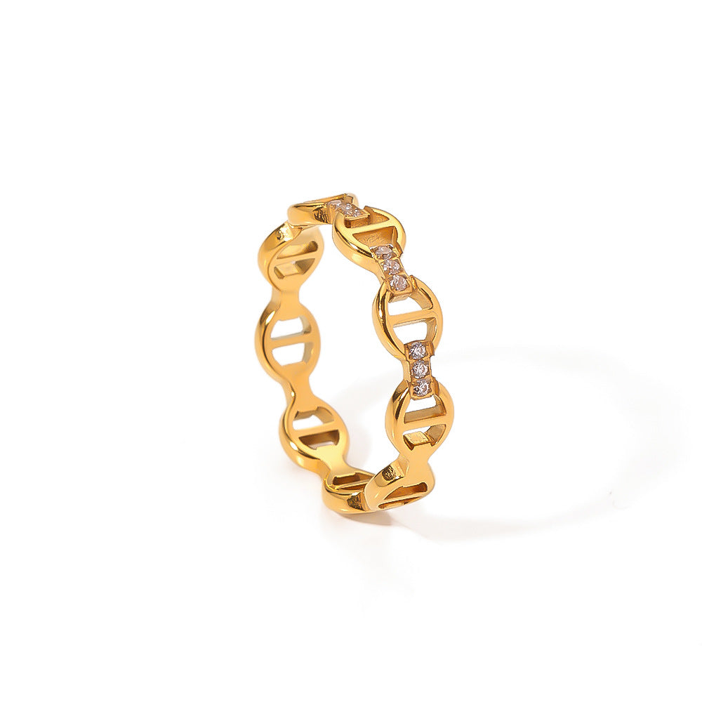 Anillo minimalista geométrico de acero inoxidable con micro-pavé de diamantes de imitación para mujer, hipoalergénico y resistente al deslustre, anillo de moda para el dedo índice