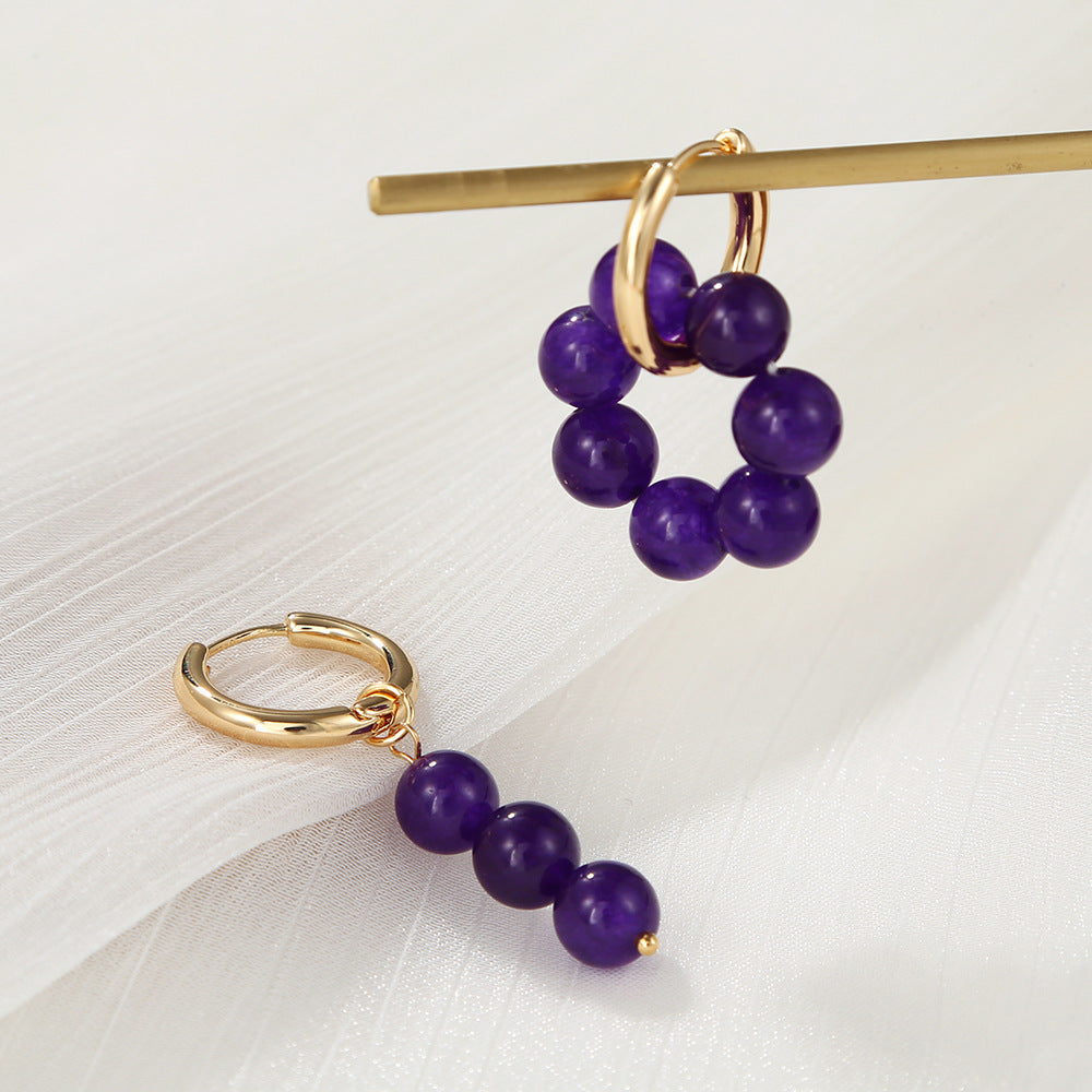 Minimalist Asymmetrical Geometric Alloy Ear Cuffs with Tiger Eye and Rose Quartz Accents for Women