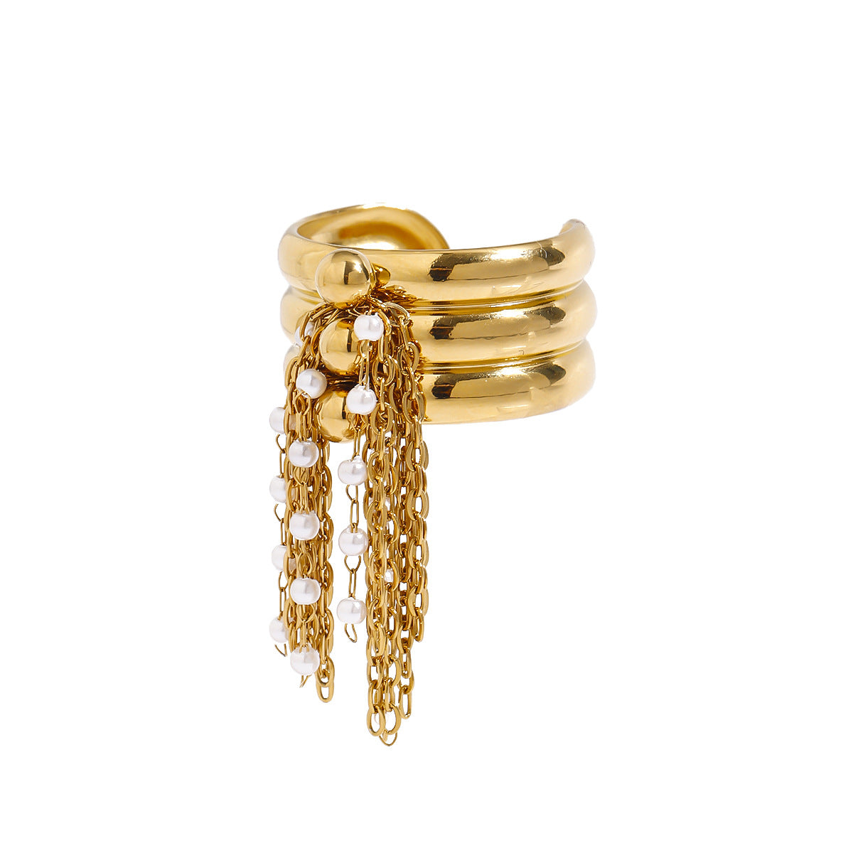 Elegant Geometric Stainless Steel Ring with Pearl Inlay Plated Finish for Women