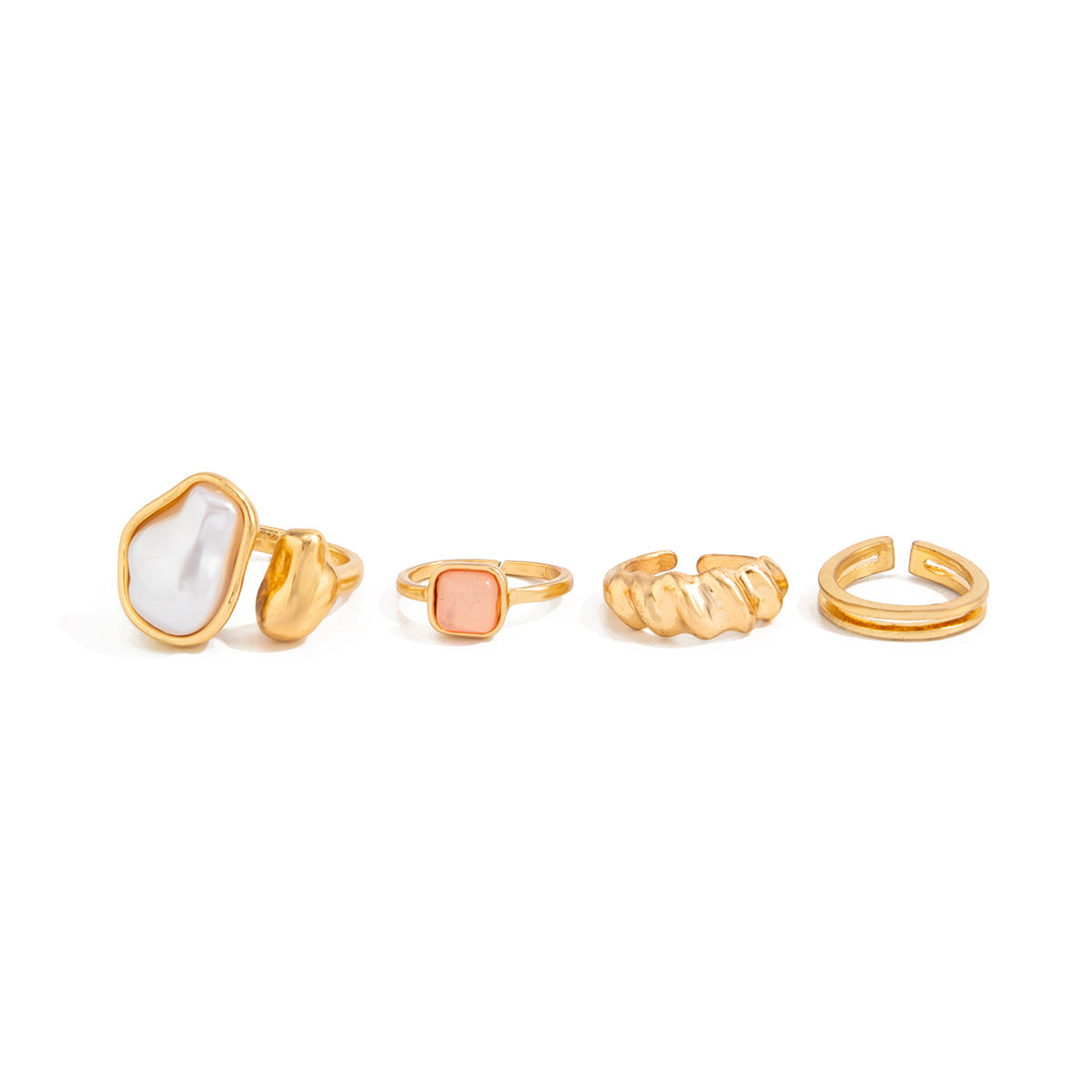 Vintage Minimalist Geometric Alloy Inlaid Gemstone Pearl Toe Ring Set