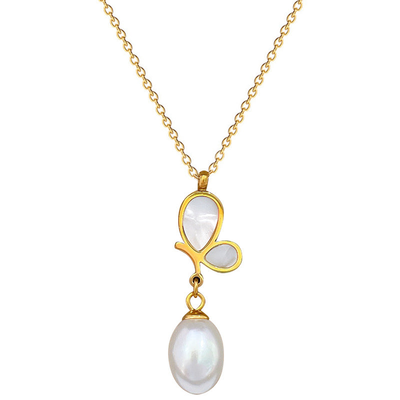 Collana con Ciondolo a Farfalla Minimalista in Acciaio al Titanio con Placcatura in Oro per Donna e Uomo