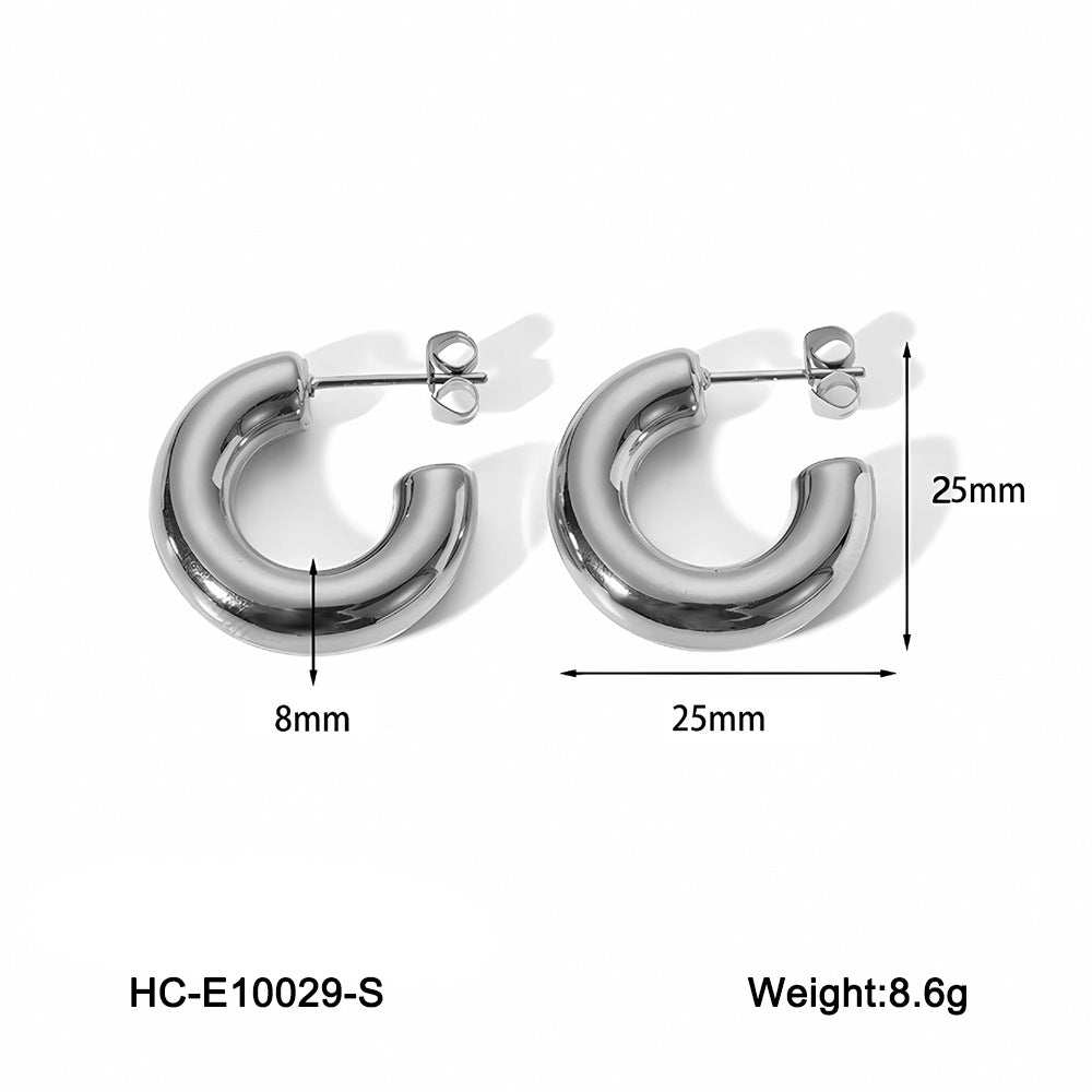 Minimalist Geometric Hollow Stainless Steel Electroplated Earrings for Women with C-Shaped Design