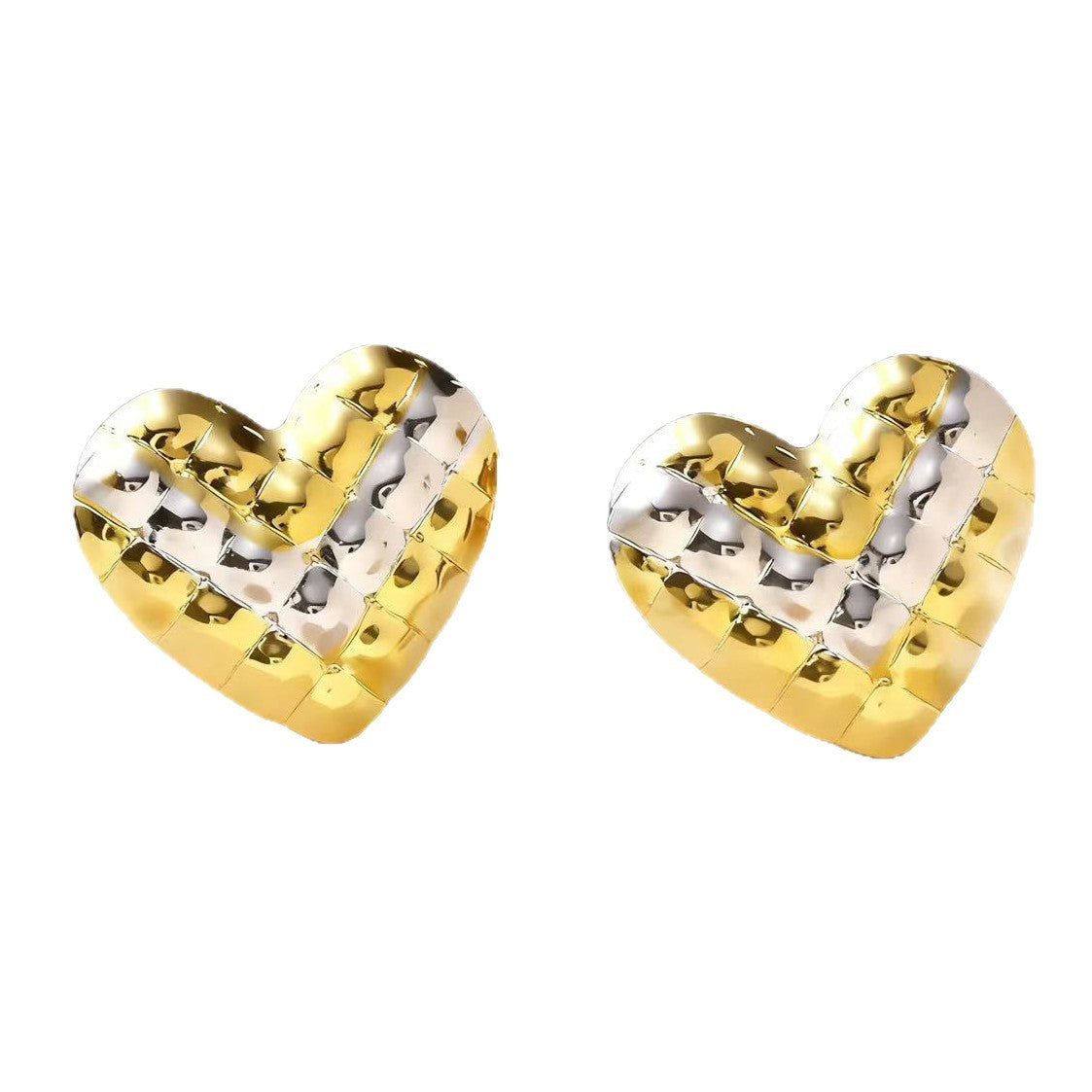 Orecchini a perno in acciaio inossidabile placcato oro con cuore martellato Sweet Streetwear