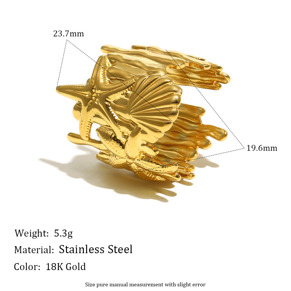 Anillo minimalista de acero inoxidable con forma de línea y baño de oro de 18K para mujer