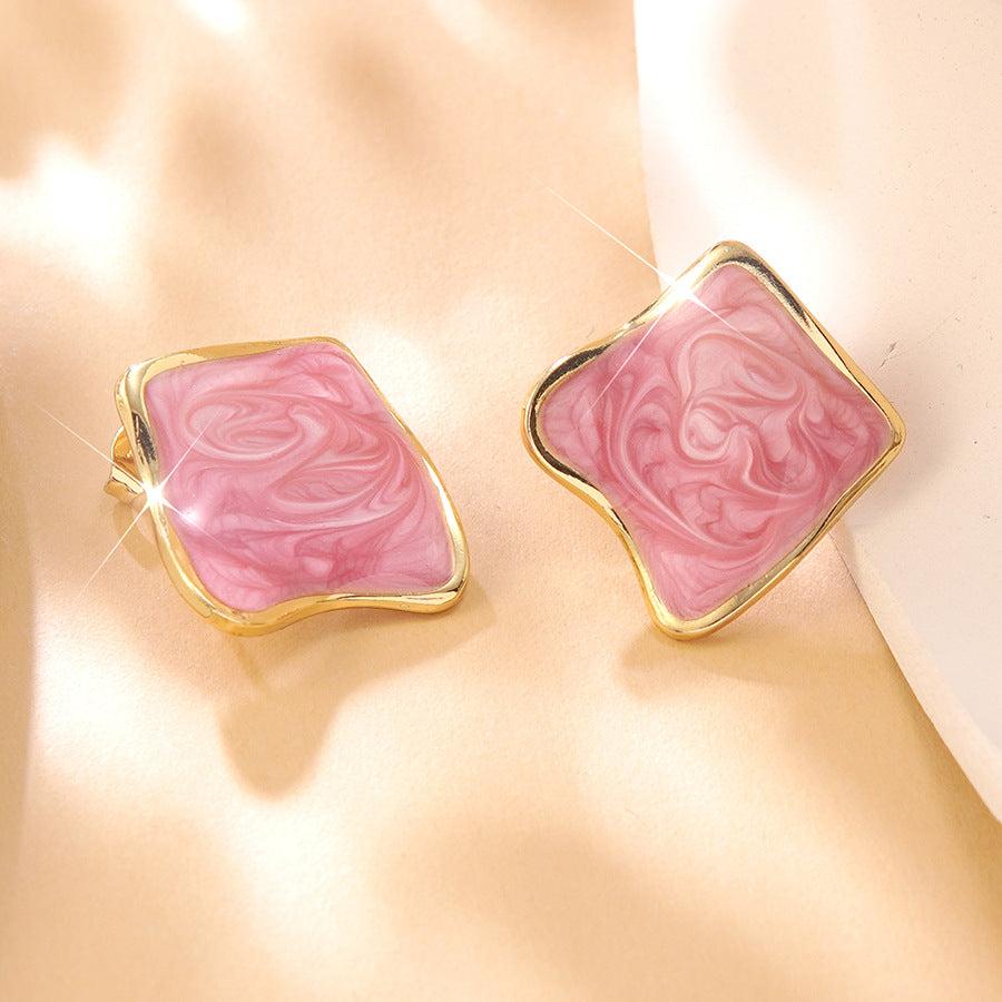 Sweet Streetwear Geometric Square Drip Oil Stainless Steel Earrings
