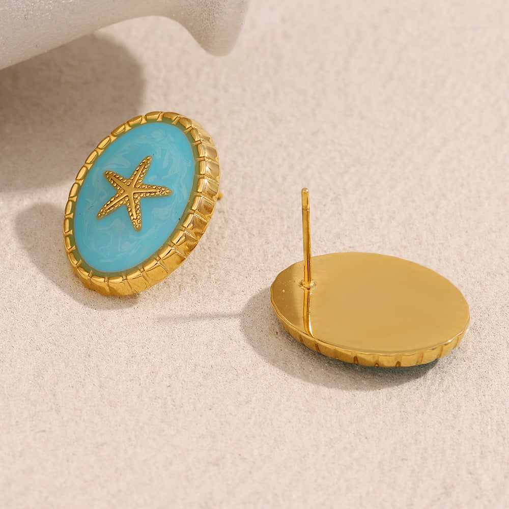 Orecchini a perno geometrici in acciaio inossidabile stile vintage con placcatura in oro 18 carati e design a stella in smalto blu