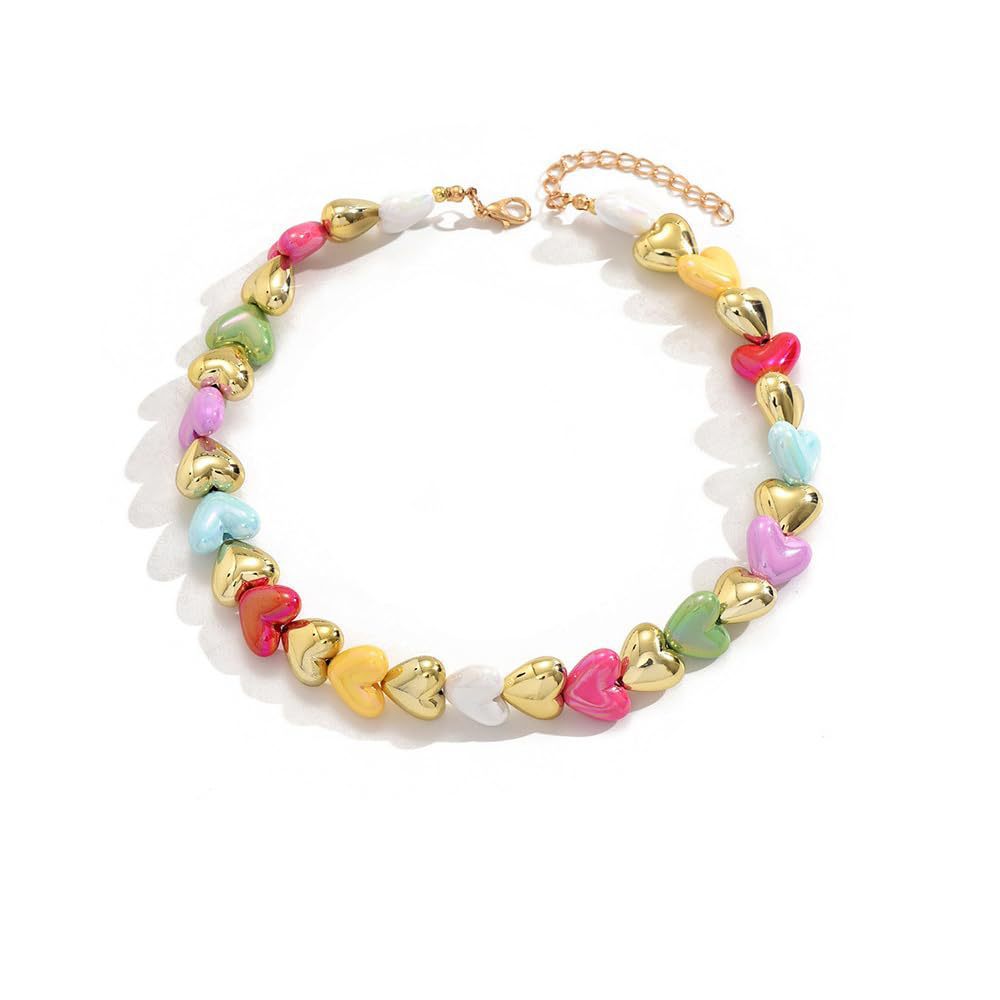 Bohemian Casual Colorful Resin Heart Geometric Acrylic Pendant Necklace for Women
