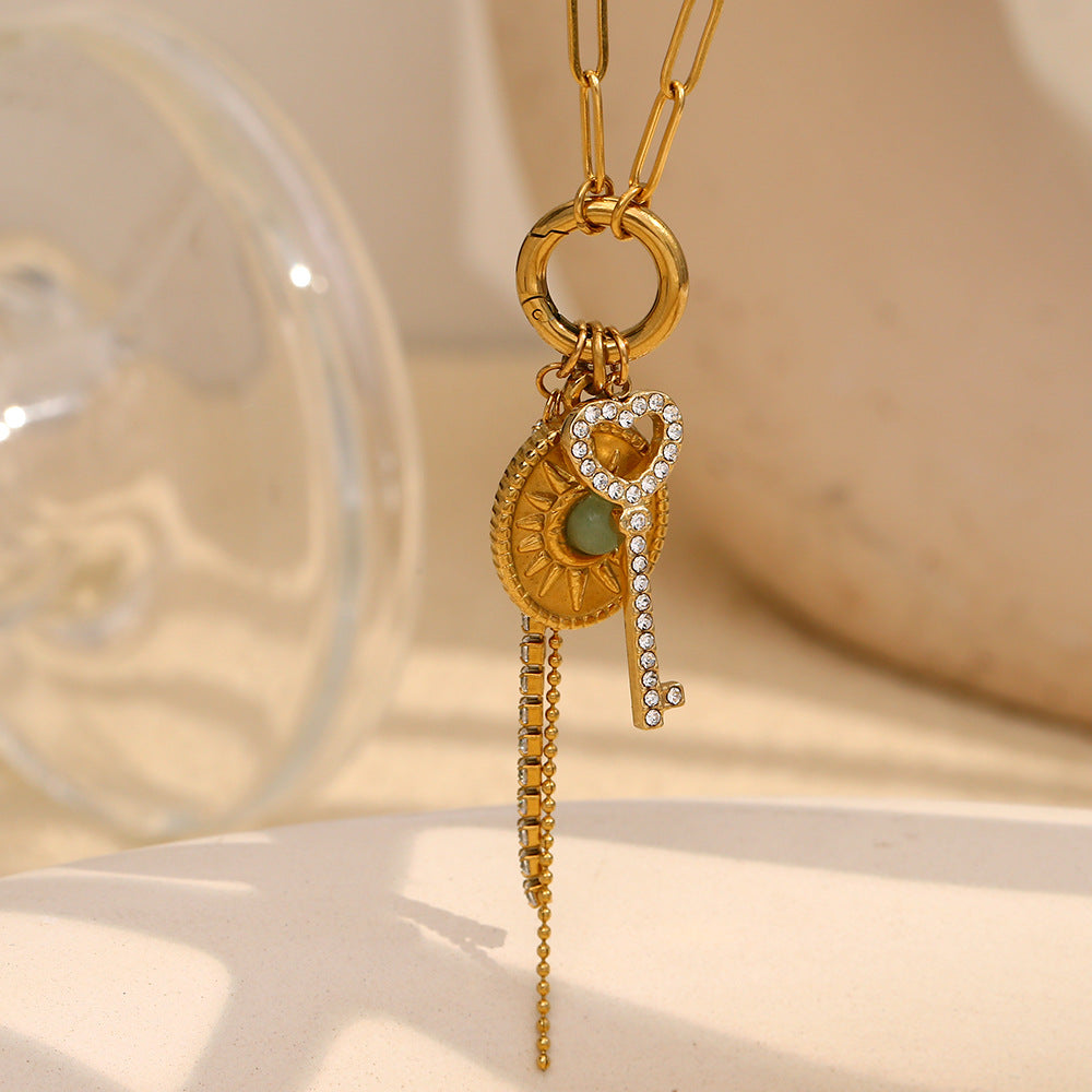 Elegant Geometric Oval Stainless Steel 18K Gold Plated Pendant Necklace DIY Charm Bar for Women