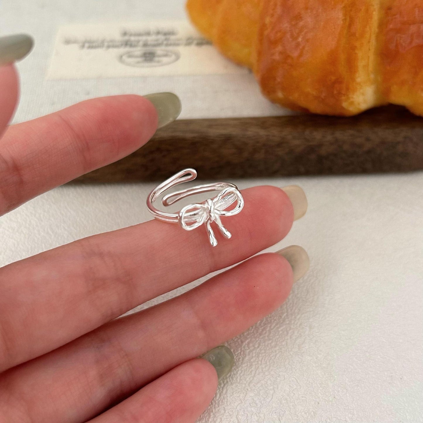Minimalist Bow Knot Ring in Sterling Silver 925 for Women with Polished Finish and Delicate Ribbon Shape Design