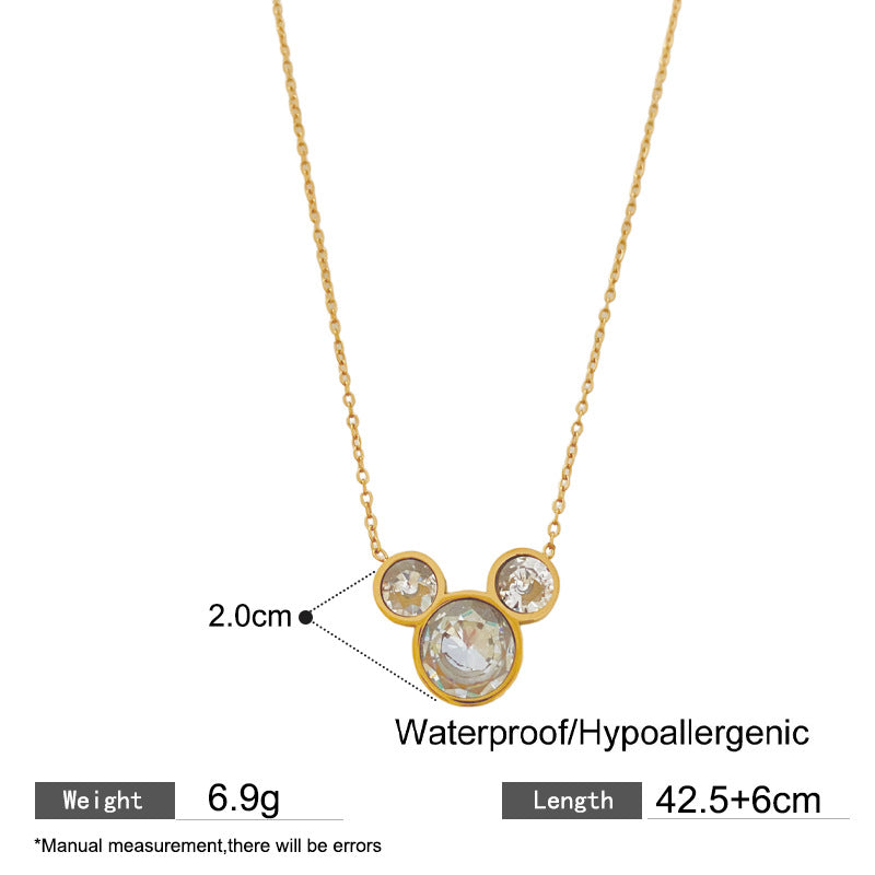 Sweet Sporty Cartoon Mickey Mouse Rhinestone Inlay Titanium Steel Necklace with Brass Pendant for Unisex