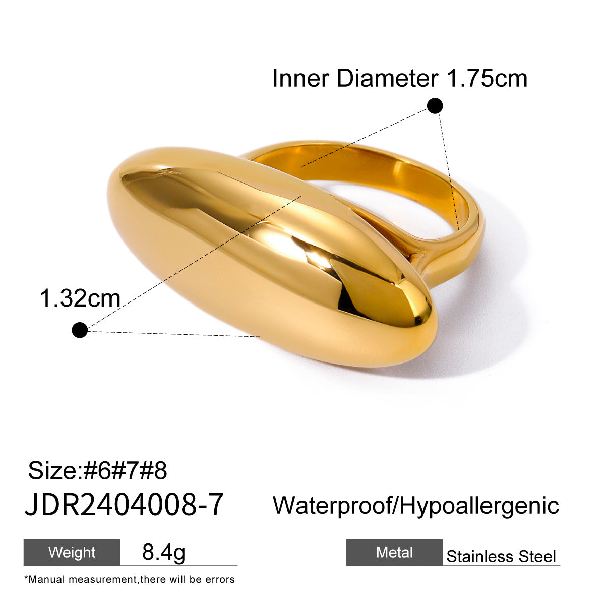 18K Gold Plated Stainless Steel Double Finger Ring Asymmetric Design