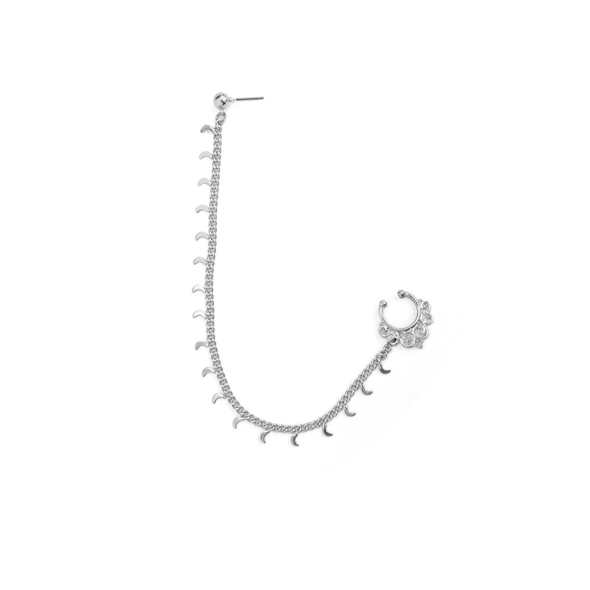 Pendientes minimalistas geométricos de metal con forma de luna, cadena de borlas y acabado chapado