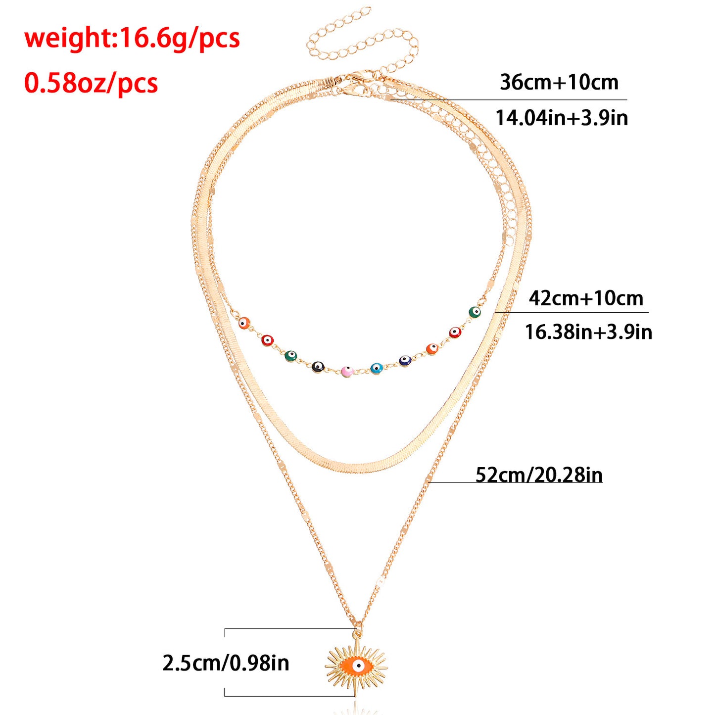 Geometric Demon Eye Pendant Necklace for Women Alloy Plated Multi-Layer Clavicle Chain