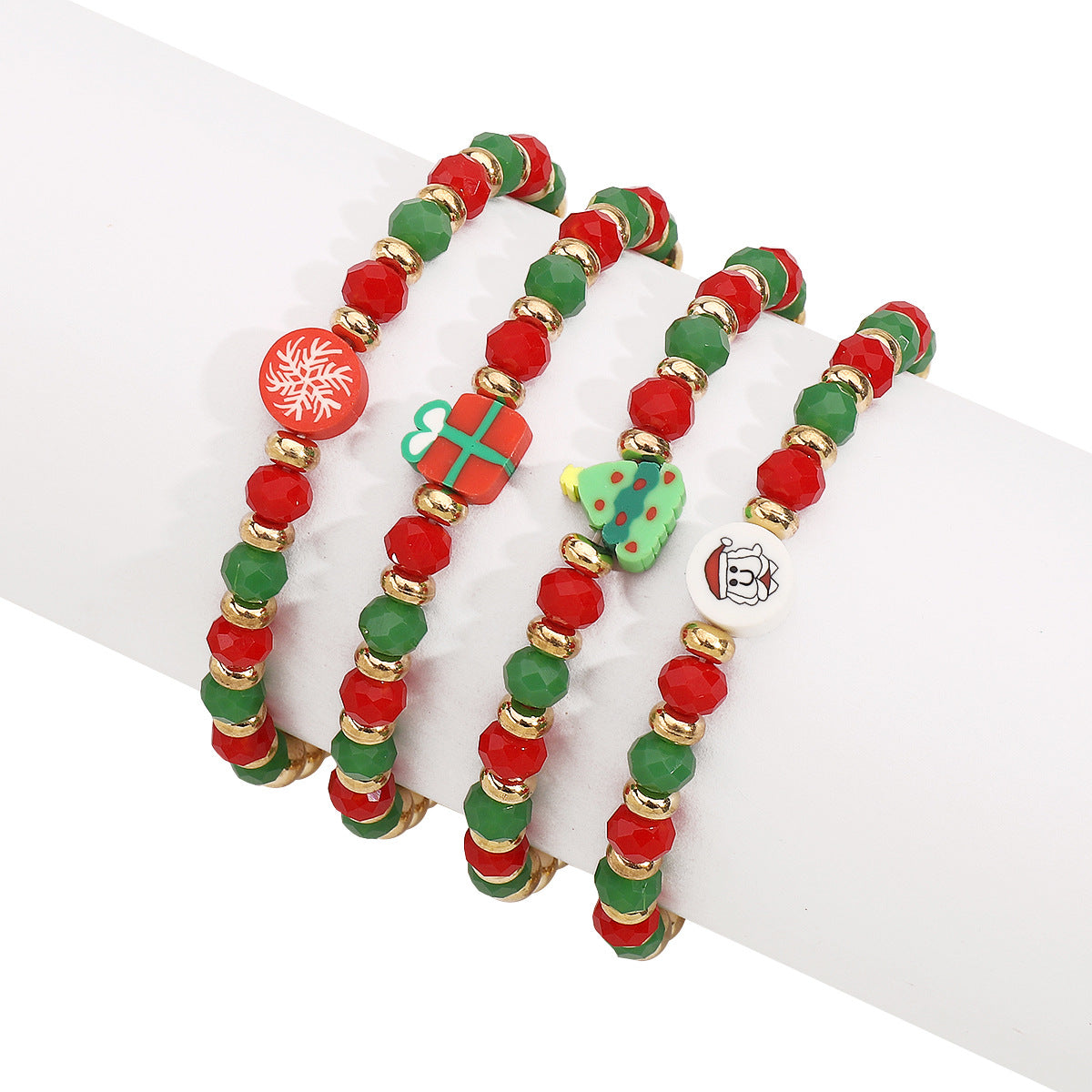 Set bracciale con fiocco di neve geometrico minimalista con perline di cristallo e inserti in plastica, ideale come regalo di Natale