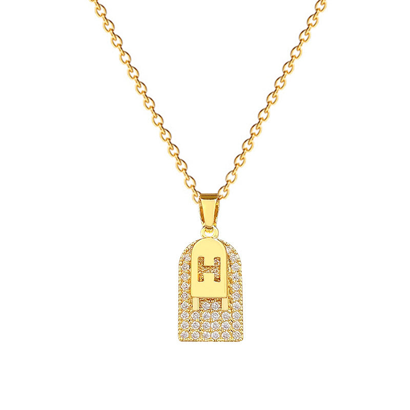 Sweet Minimalist Letter Cubic Zirconia Titanium Steel Necklace Double Layer Chain for Unisex