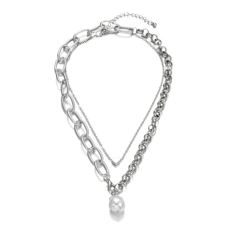 Vintage Sweet Geometric Alloy Plated Pendant Necklace with Asymmetric Snake Chain for Women