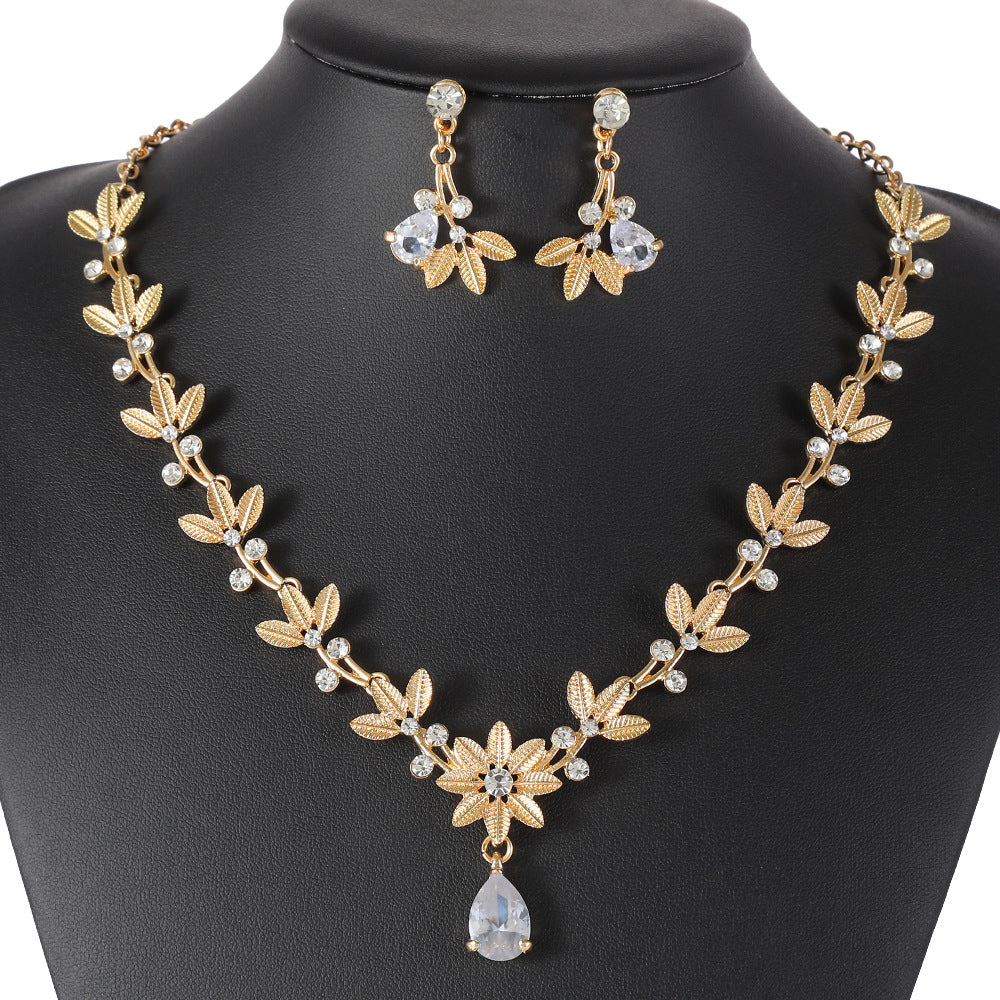 Conjunto de collar y pendientes de aleación con colgante de estilo floral fresco y dulce con motivos de margaritas y hojas para mujer, collar con relicario y pendientes galvanizados