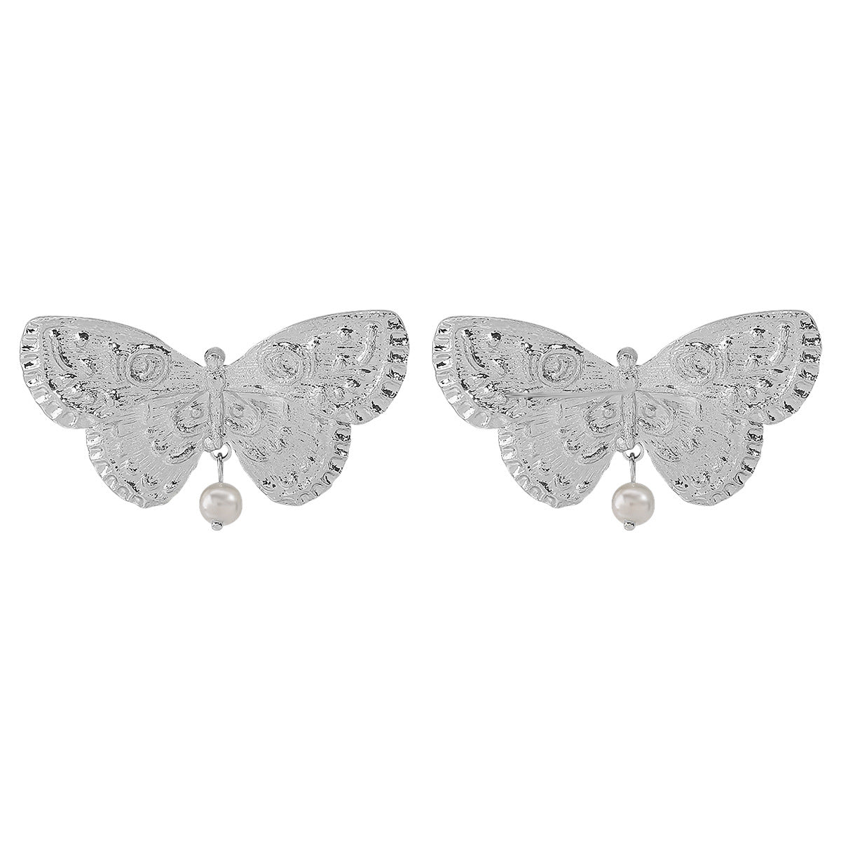 Pendientes de aleación con forma de mariposa estilo palaciego vintage con perlas simuladas y acabado chapado
