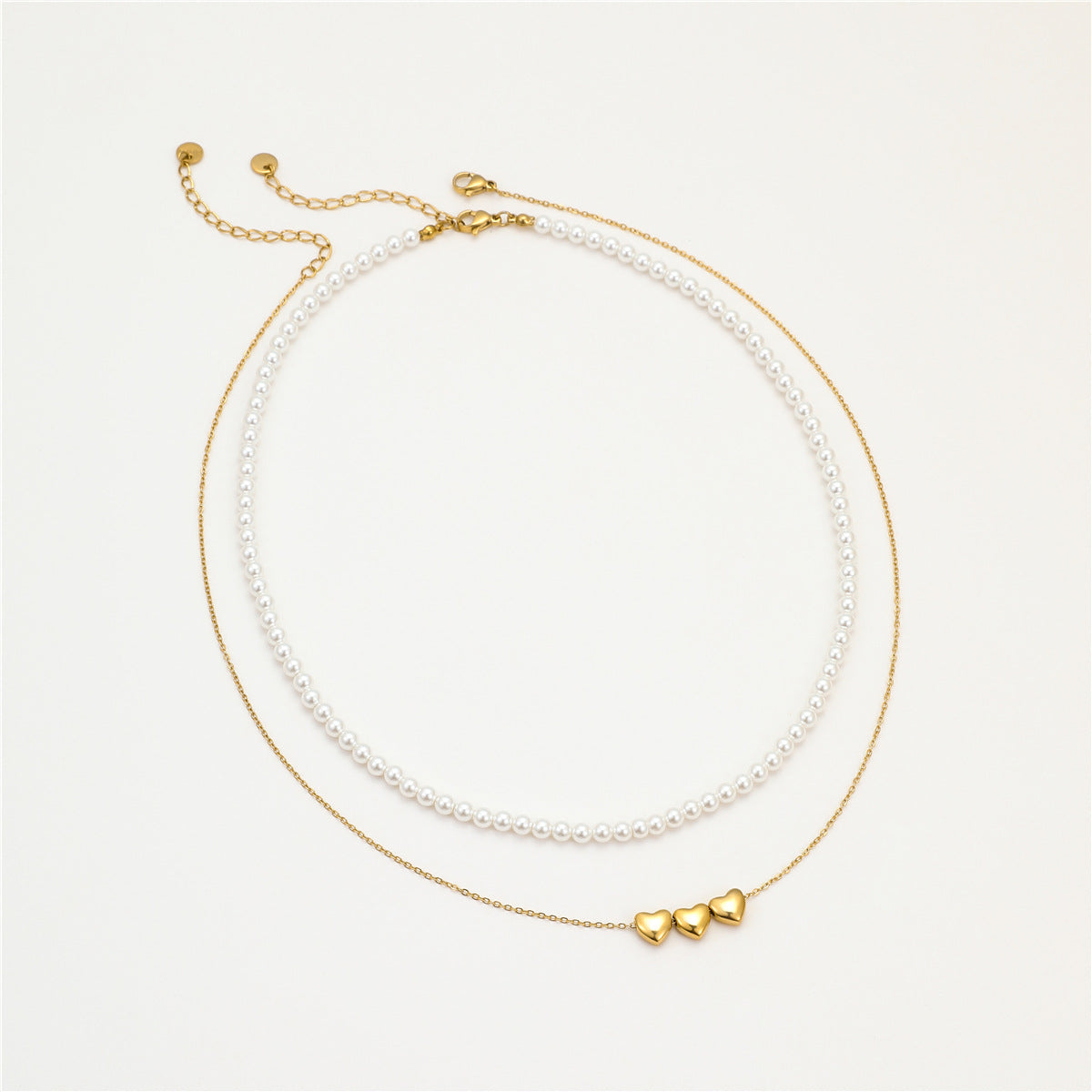 Collana in Acciaio Inossidabile a Cuore, Stile OL alla Moda, con Pendente di Perla e Placcatura in Oro 18K
