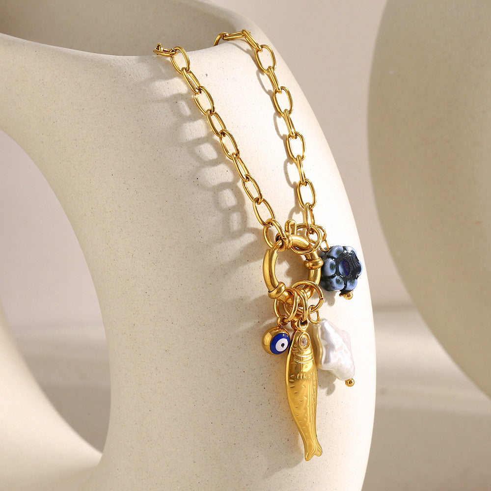 Minimalist Animal-Shaped Stainless Steel Pendant Necklace with 18K Gold Plating on O-Chain for Women