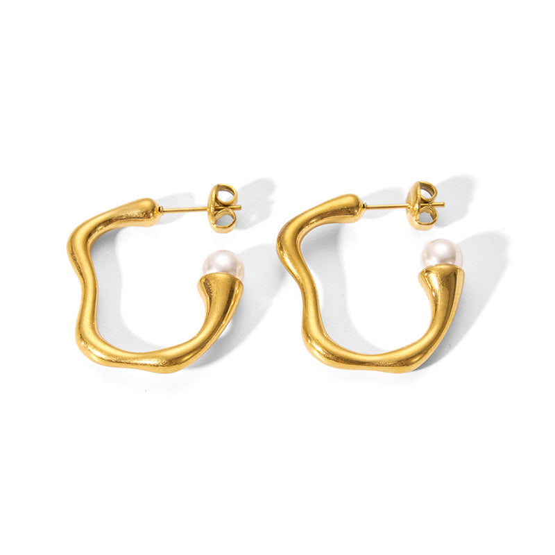 Minimalist Geometric Irregular U-Shaped Titanium Steel Earrings with 18K Gold Plating for Women