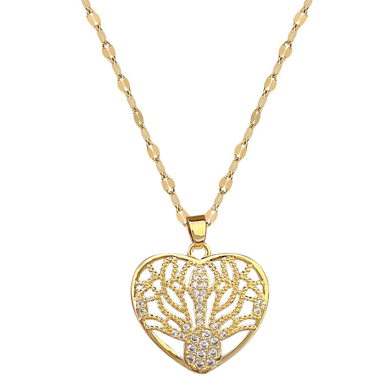 Collar minimalista con colgante de corazón hueco para mujer y hombre, cadena de serpiente de acero inoxidable con detalles de diamantes de imitación
